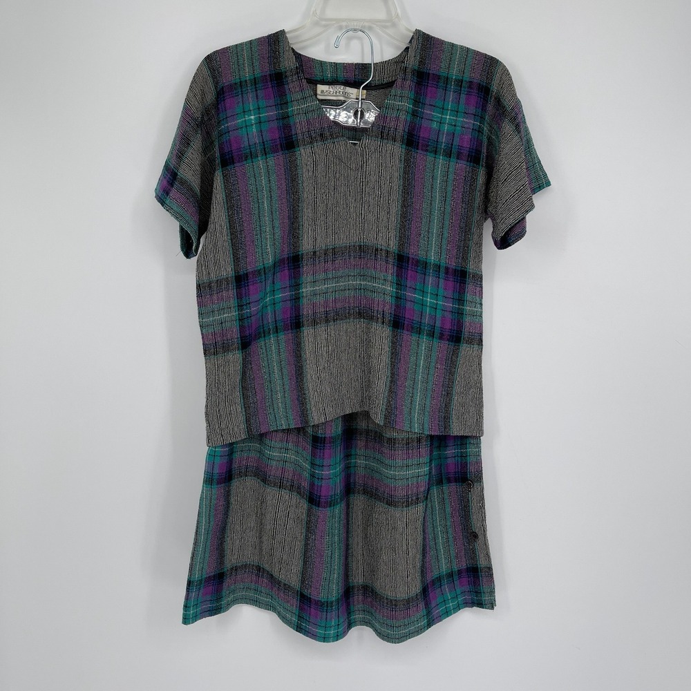 Petite Illustrations Women's Vintage Multi Plaid Wool Blend Top Skirt Set Size 6